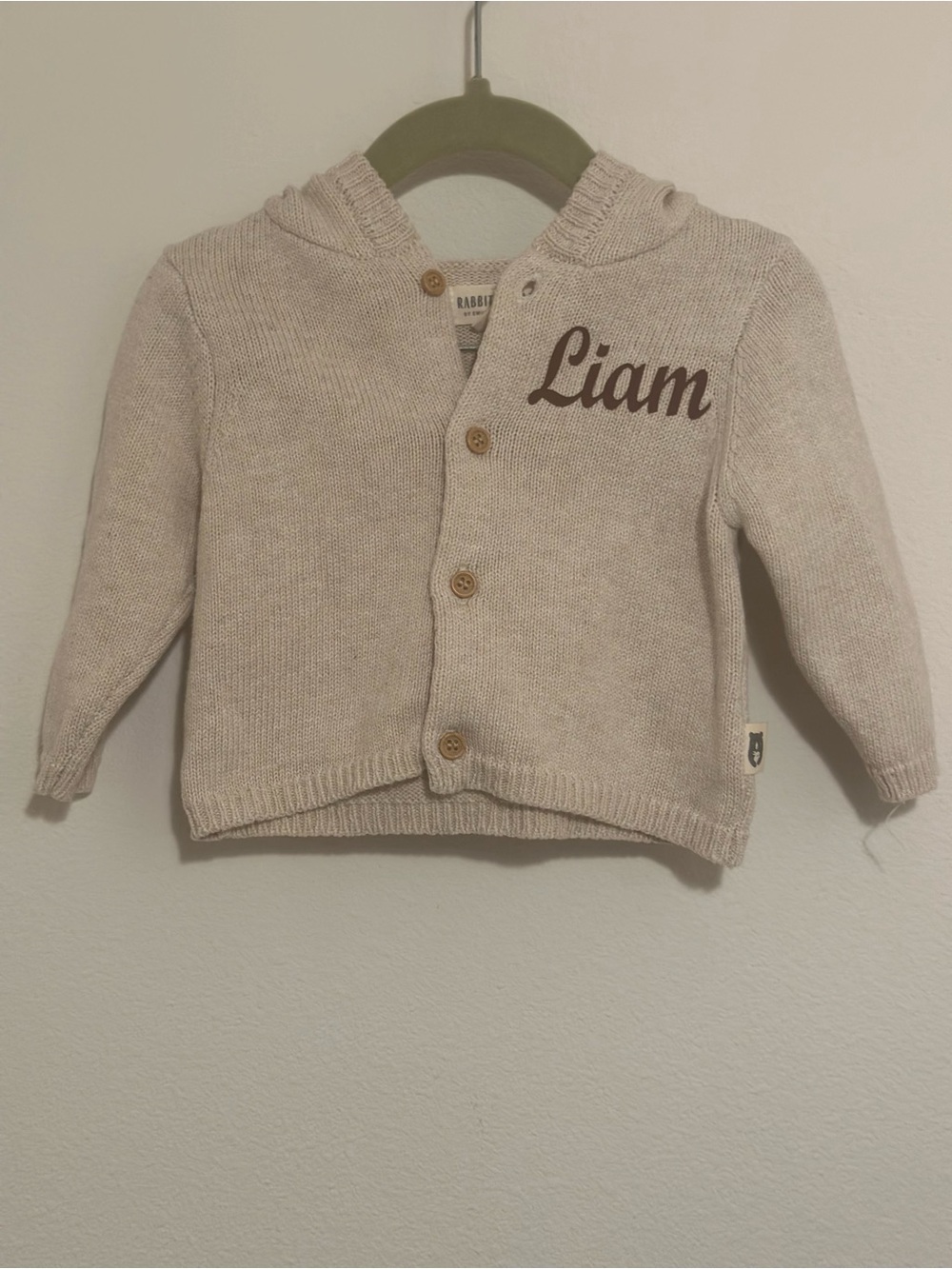 Personalized Cream Knit Hooded Cardigan with 'Liam' Script